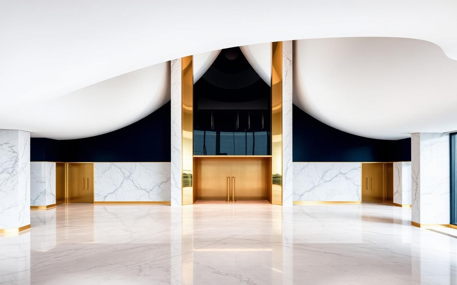 Modern lobby with navy and gold
